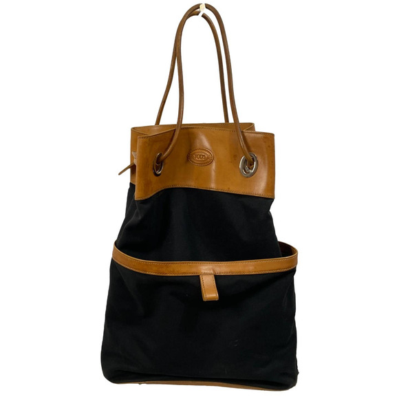 Tod's Handbags - Tod's Black Nylon and Brown Leather Draw Cord Bucket Bag EUC